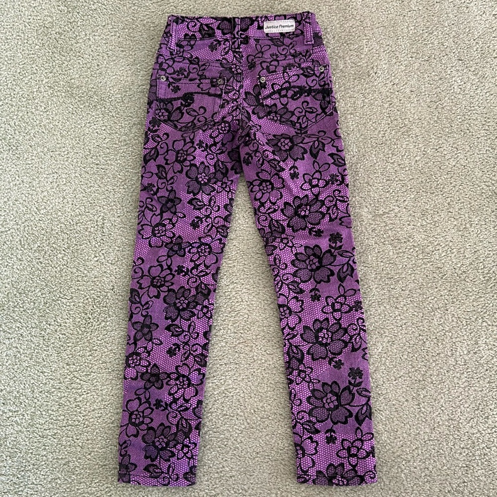 Justice Purple & Black Lace Floral Premium Jeans size 6